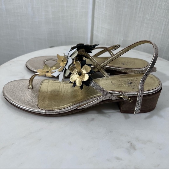 J Crew Collection Made In Italy Leather Gold Floral Boho Elegant Sandals Size 8 - Picture 4 of 15